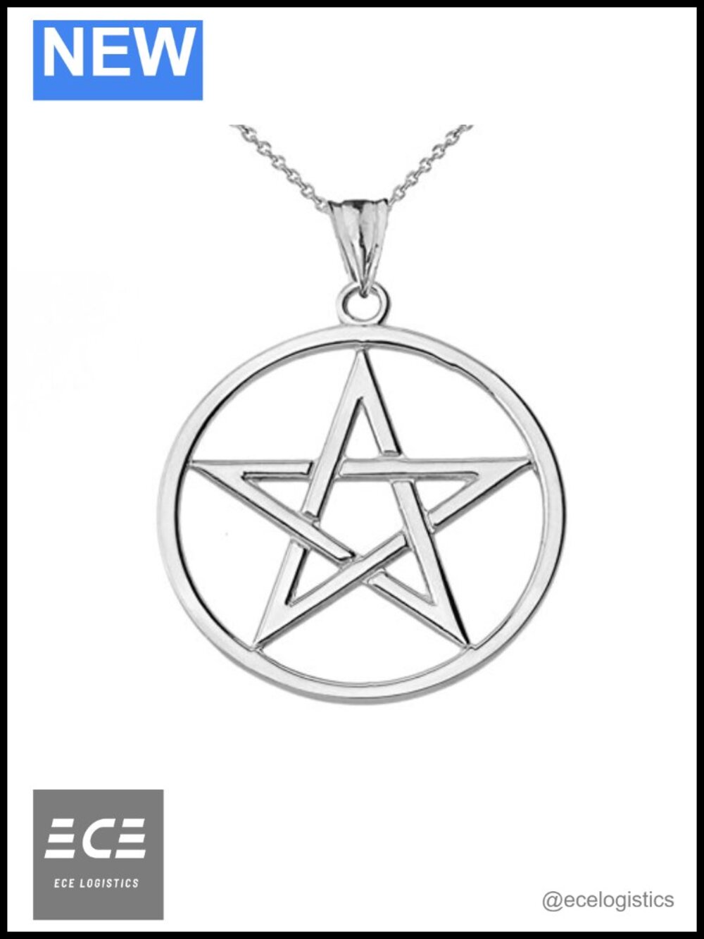 Sterling Silver Pentagram Charm Pendant Necklace 18in